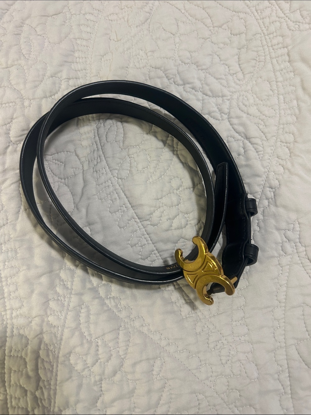 Celine Black Leather Belt with Gold Double-C Buckle